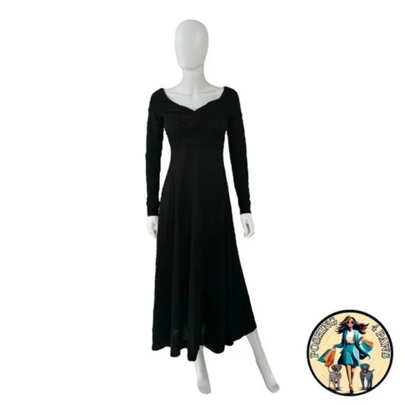 Moon River NEW Black Off the Shoulder Long Sleeve Jersey Knit Maxi Dress Size M - Picture 4 of 11